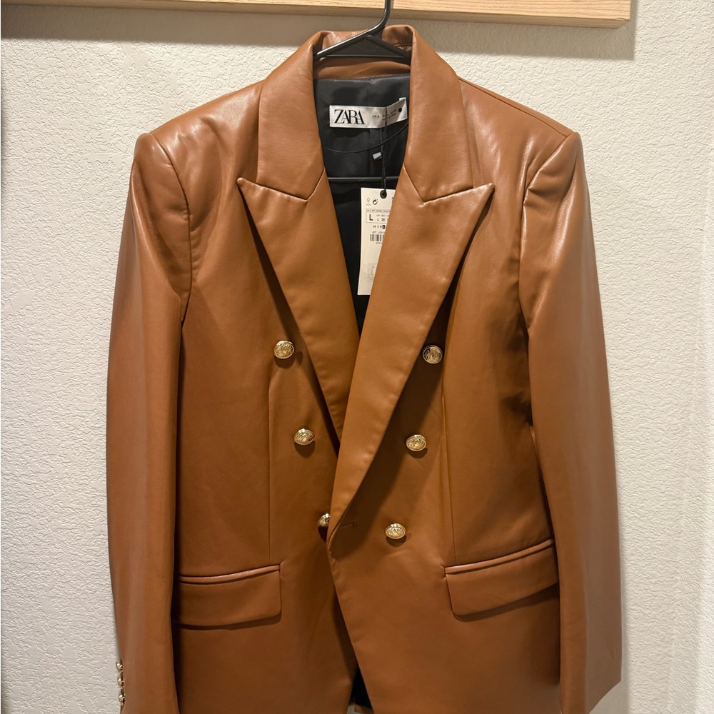 Zara Women's Tan Double-Breasted Blazer